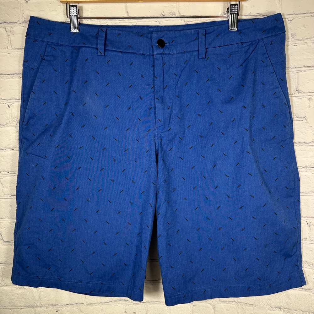 Lululemon Mens Commission Shorts 40 Blue Geometric Print‎ Organic Cotton Stretch